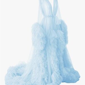 Ethereal Light Blue Tulle Ruffle Gown